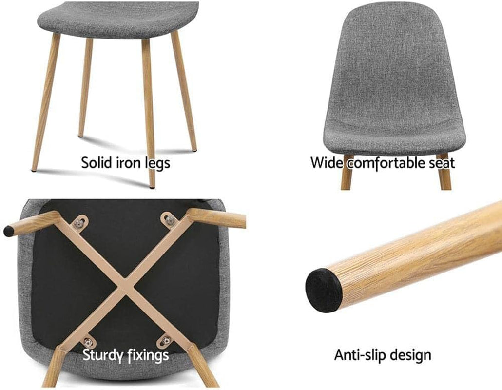 Artiss Dining Chairs Set of 4 Grey Esright Kitchen Chair Nursing Seats Reading Seating Home Living Room Bedroom Cafe Office Furniture, Faux Linen Fabric, in 44Cm Seat Height