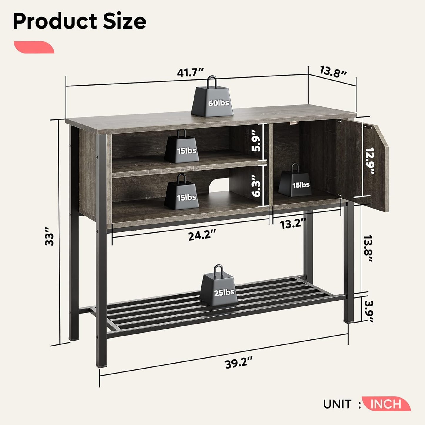 Coffee Bar with Storage Buffet Cabinet Kitchen Sideboard with Adjustable Shelves Console Table for Kitchen Dining Room, Grey