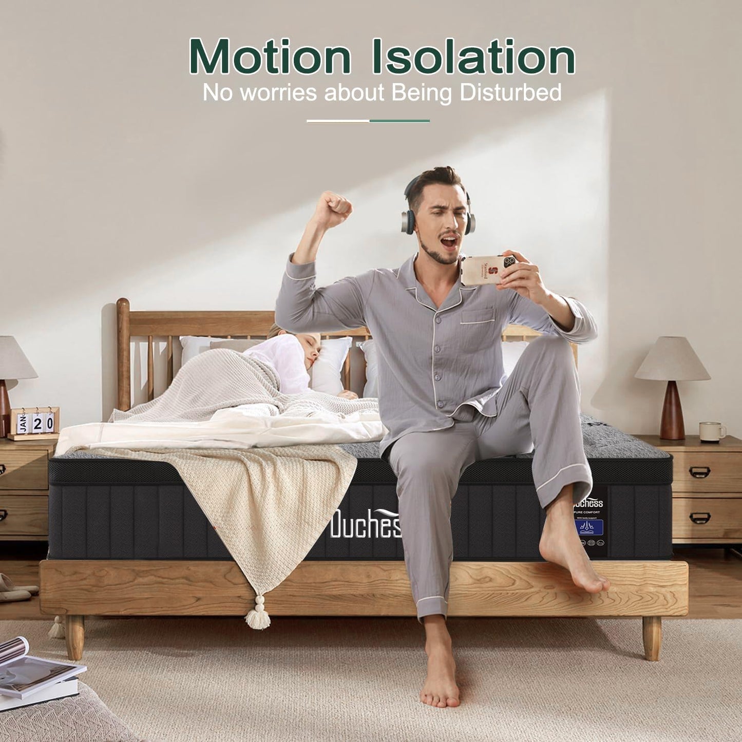 Duchess Queen Mattress,34Cm Hybrid Mattress Pressure Relief Breathable Reinforced Edge Support Individually Wrapped Pocket Spring Motion Isolation