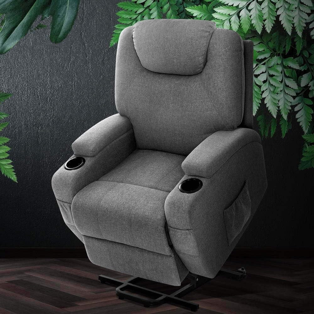 Artiss Massage Chair Grey Fabric Recliner Lounge Sofa Armchair, Home Furniture Health Personal Care, Lift Heated Electric Adjustable Backrest Footrest Rocking Nursing Feeding