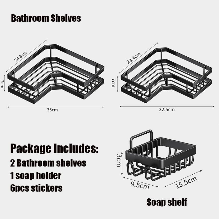 Shower Caddy, 2 Pack Bathroom Shelves+1 Soap Dish,Shower Storage, Adhesive Shower Shelr
