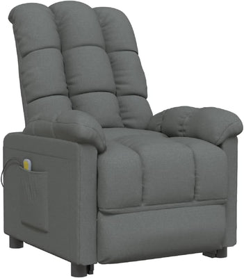 Vidaxl Reclining Massage Chair in Dark Grey Fabric with Manual Adjustments, Vibration Function and Solid Wood & Metal Frame