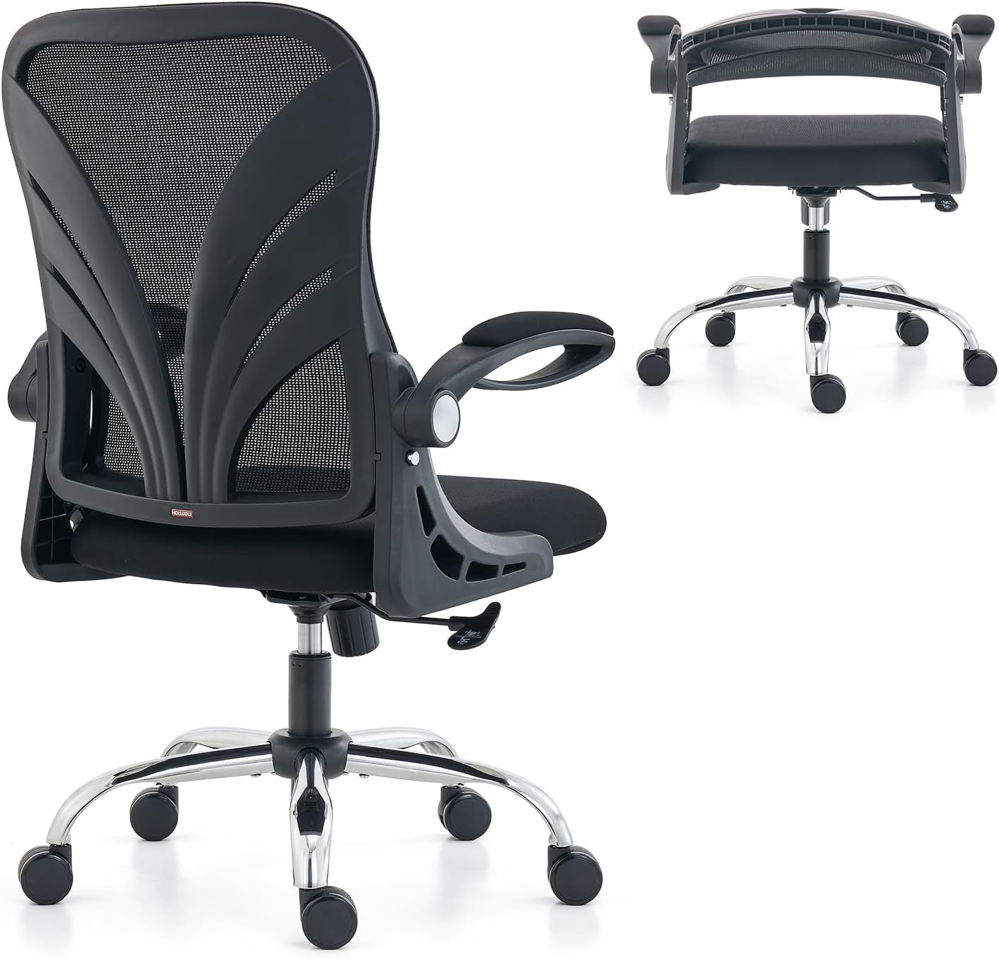 HOLLUDLE Ergonomic Office Chair with Foldable Backrest, Computer Desk Chair with Flip-Up Armrests, Mesh Lumbar Support and 2D Headrest Big and Tall Office Chair, White