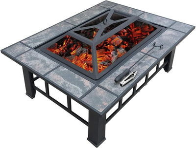 Outdoor Fire Pit BBQ Table Grill Fireplace W/Ice Tray Barbecue Picnic Heater