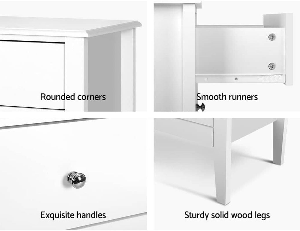 Chest of Drawers 3 Drawer White Tallboy