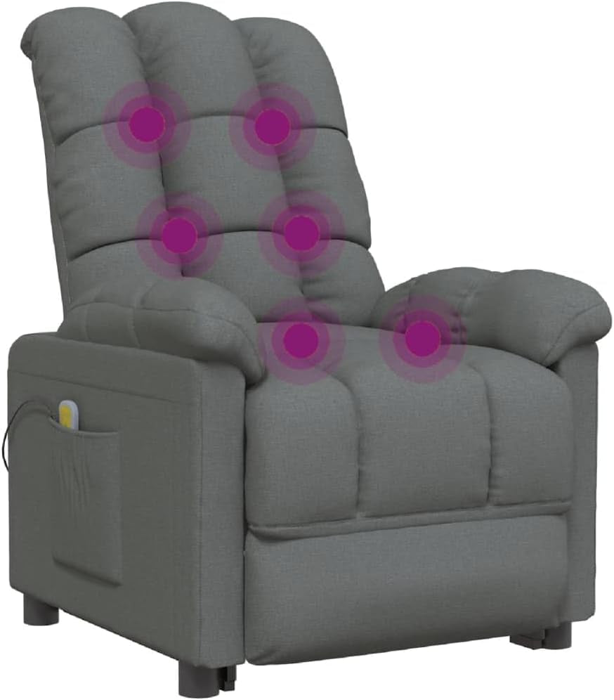 Vidaxl Reclining Massage Chair in Dark Grey Fabric with Manual Adjustments, Vibration Function and Solid Wood & Metal Frame