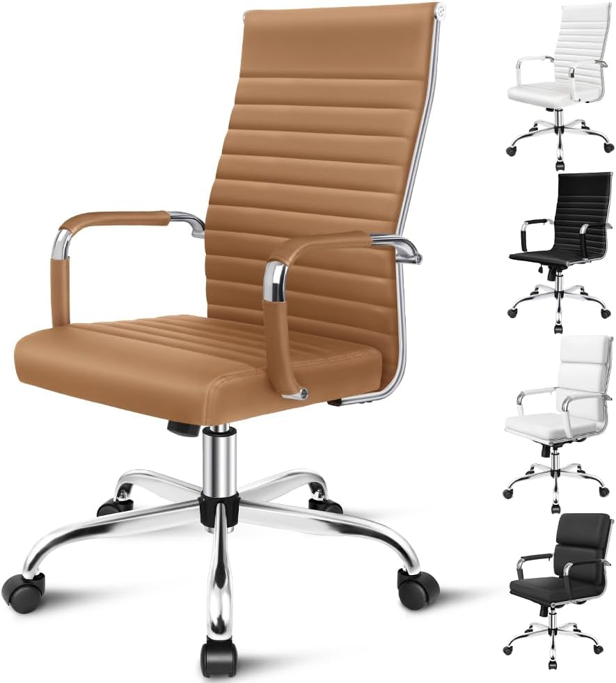 ALFORDSON Office Chair with Height Adjustable SGS Listed Gas Lift, PU Leather Home Ergonomic Desk Chair with Removable Armrest Cover, Padded Computer Chair for Gaming, Max 150Kg(Mid Back Esmae Brown)