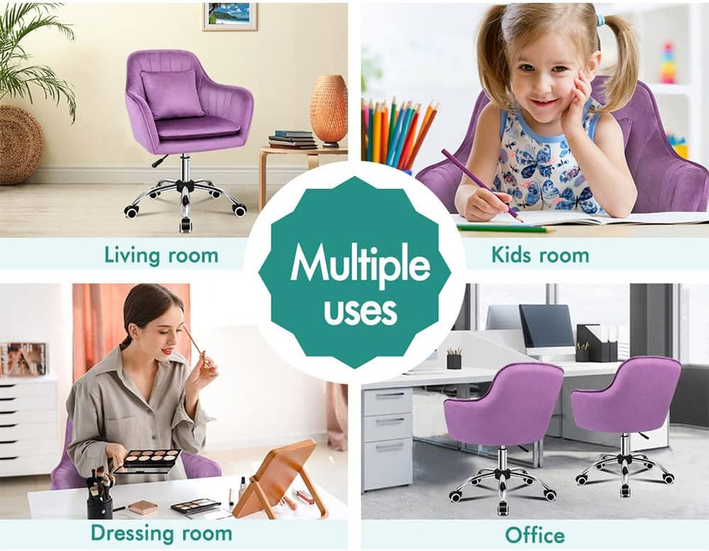 ALFORDSON Velvet Office Chair Swivel Fabric Armchair Computer Desk Chair Modern Home Office Chair Height Adjustable Mid-Back Task Chair for Kids Adult Study Work, Living Room, Bedroom (Orla Purple)