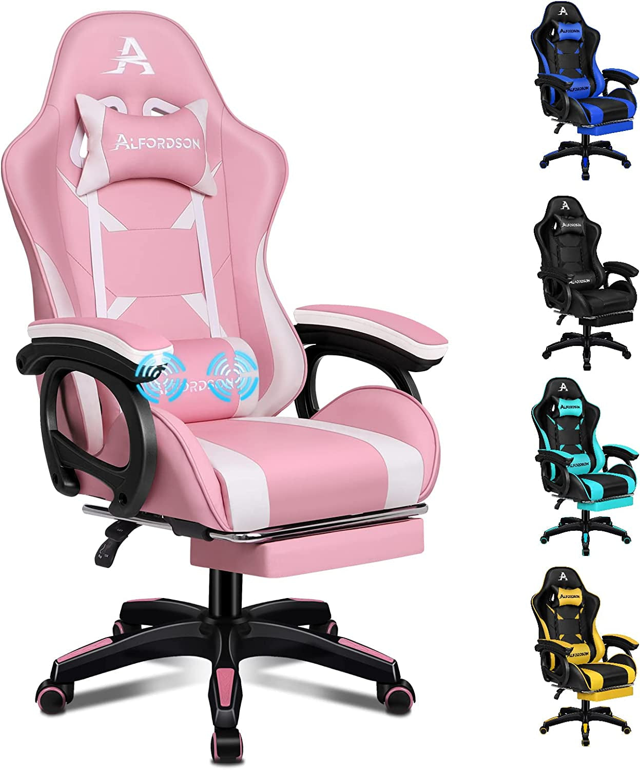 ALFORDSON Gaming Chair with Massage and 150° Recline, Ergonomic Executive Office Chair PU Leather with Footrest, Height Adjustable Racing Chair with SGS Listed Gas-Lift, Max 180Kg (Cyan)
