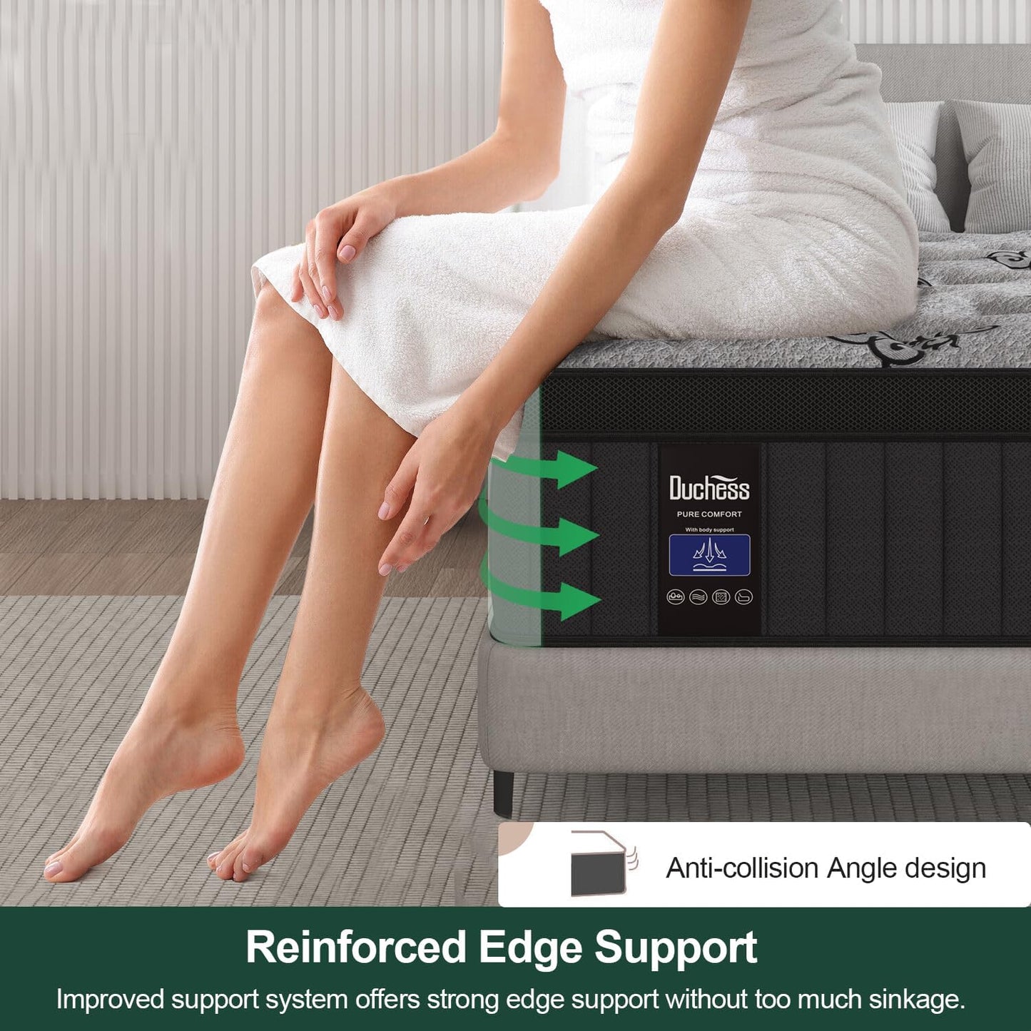 Duchess Queen Mattress,34Cm Hybrid Mattress Pressure Relief Breathable Reinforced Edge Support Individually Wrapped Pocket Spring Motion Isolation