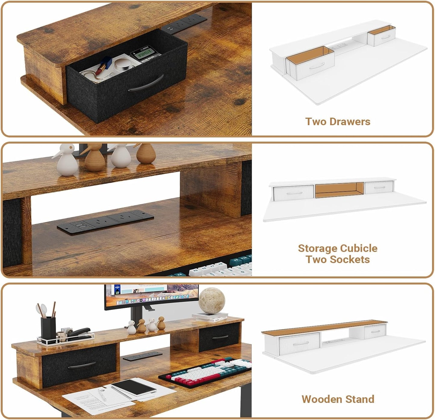 ADVWIN Electric Standing Desk with 2 Drawers, Adjustable Height Sit Stand up Desk with Storage Shelf, 120Cm Splice Board Walnut