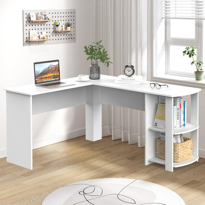 Ufurniture L-Shaped Corner Computer Desk Home Office Desk Study Table Workstation Writing Large L Shaped Desk with 2 Storage Shelves (White)