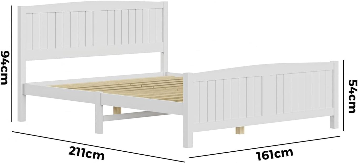 OIKITURE Queen Size Wooden Bed Frame Hampton-Style, Pinewood Bed Frame Platform with Bed Head and High Bed Leg - Compatible with Australian-Sized Mattresses, 211X161X94Cm 