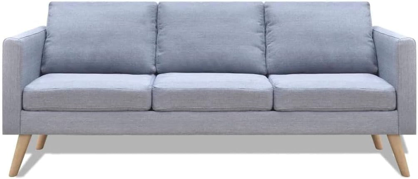 2-Piece Sofa Set - Includes a Two-Seater and a Three-Seater Sofa - Upholstered in Light Grey Fabric - with Sturdy Wooden Frame and Removable, Washable Cushion Covers
