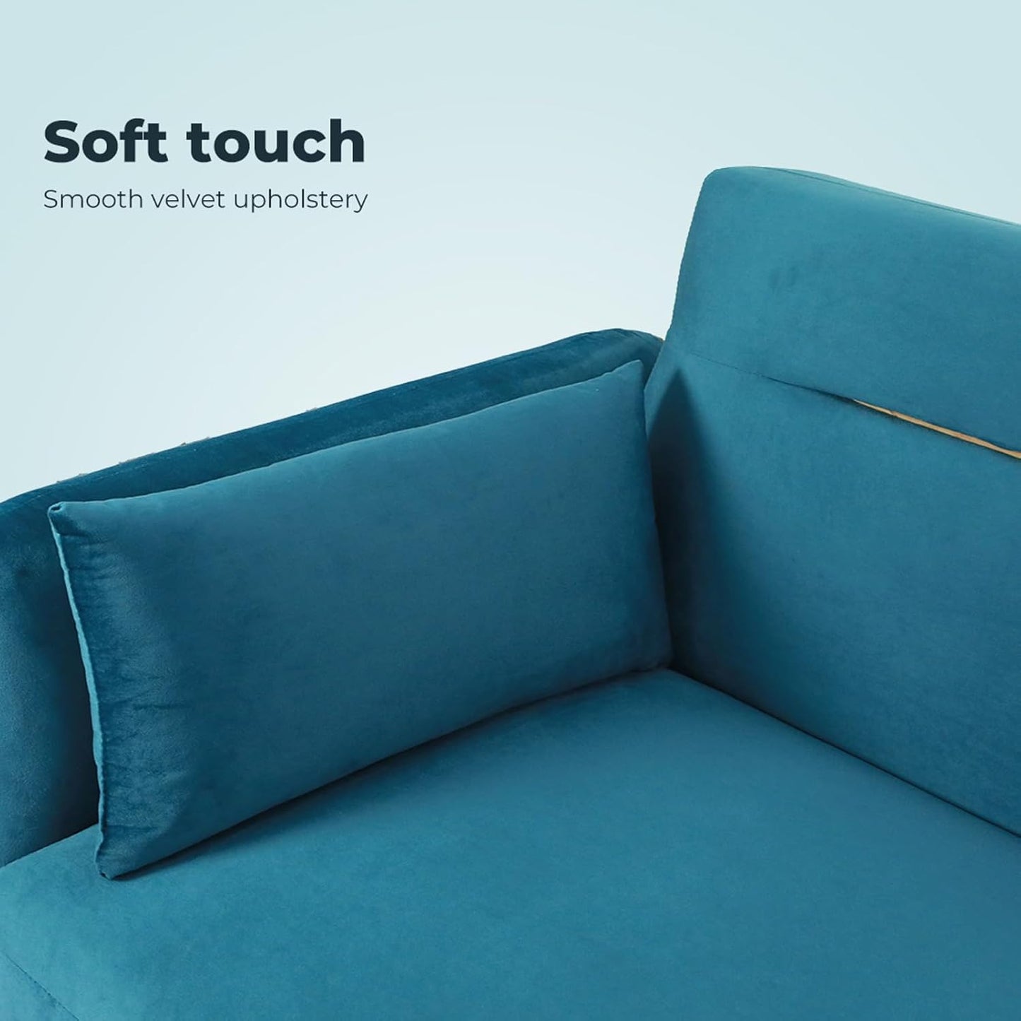 3 Seater Sofa Bed, Convertible Velvet Lounge Futon Couch with Recliner, Adjustable 3 Level Backrest with 2 Throw Pillow, Golden Legs for Small Spaces(198Cm X 80Cm X 83Cm, Peacock Blue)
