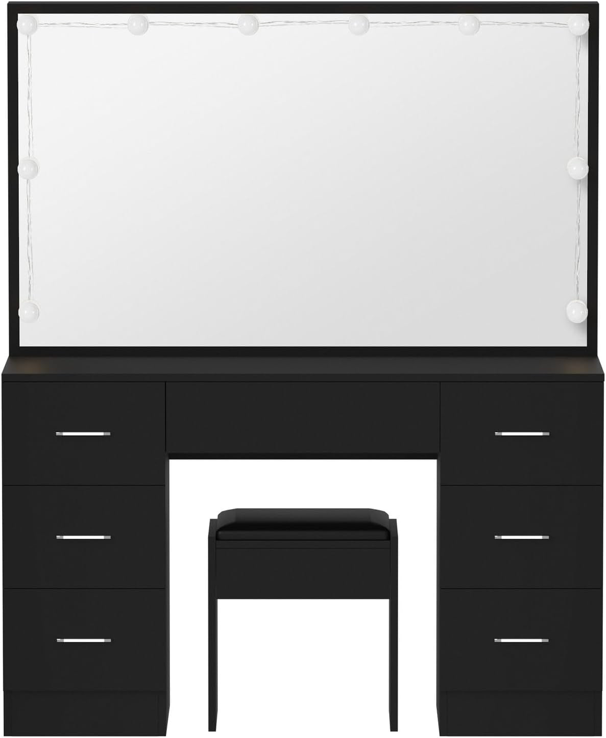 Makeup Vanity with Makeup Mirror and Stool LED Dressing Table Makeup Desk Black