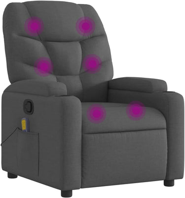 Vidaxl Massage Recliner Chair- Comfortable Single Sofa Armchair, Dark Grey Fabric, Manual Recline, Vibrating Massage, Cup Holders