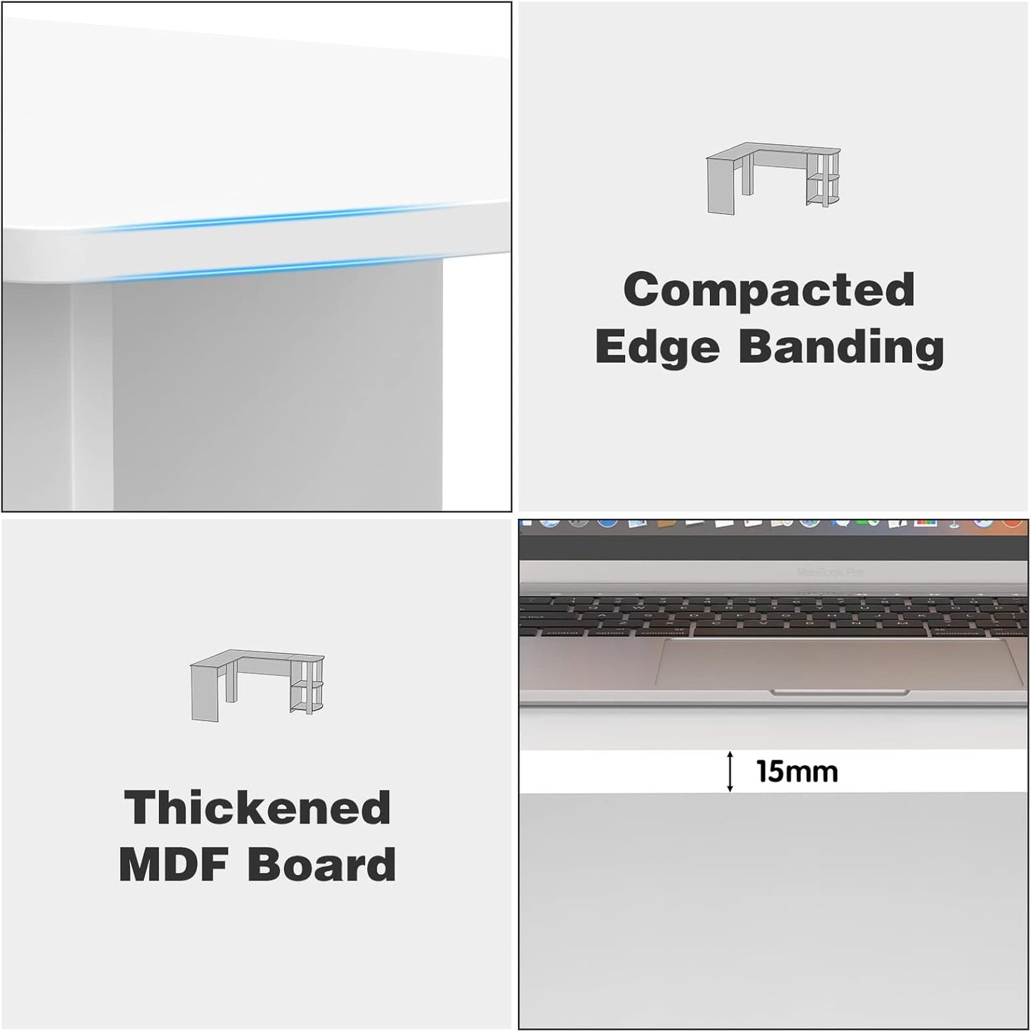 Ufurniture L-Shaped Corner Computer Desk Home Office Desk Study Table Workstation Writing Large L Shaped Desk with 2 Storage Shelves (White)