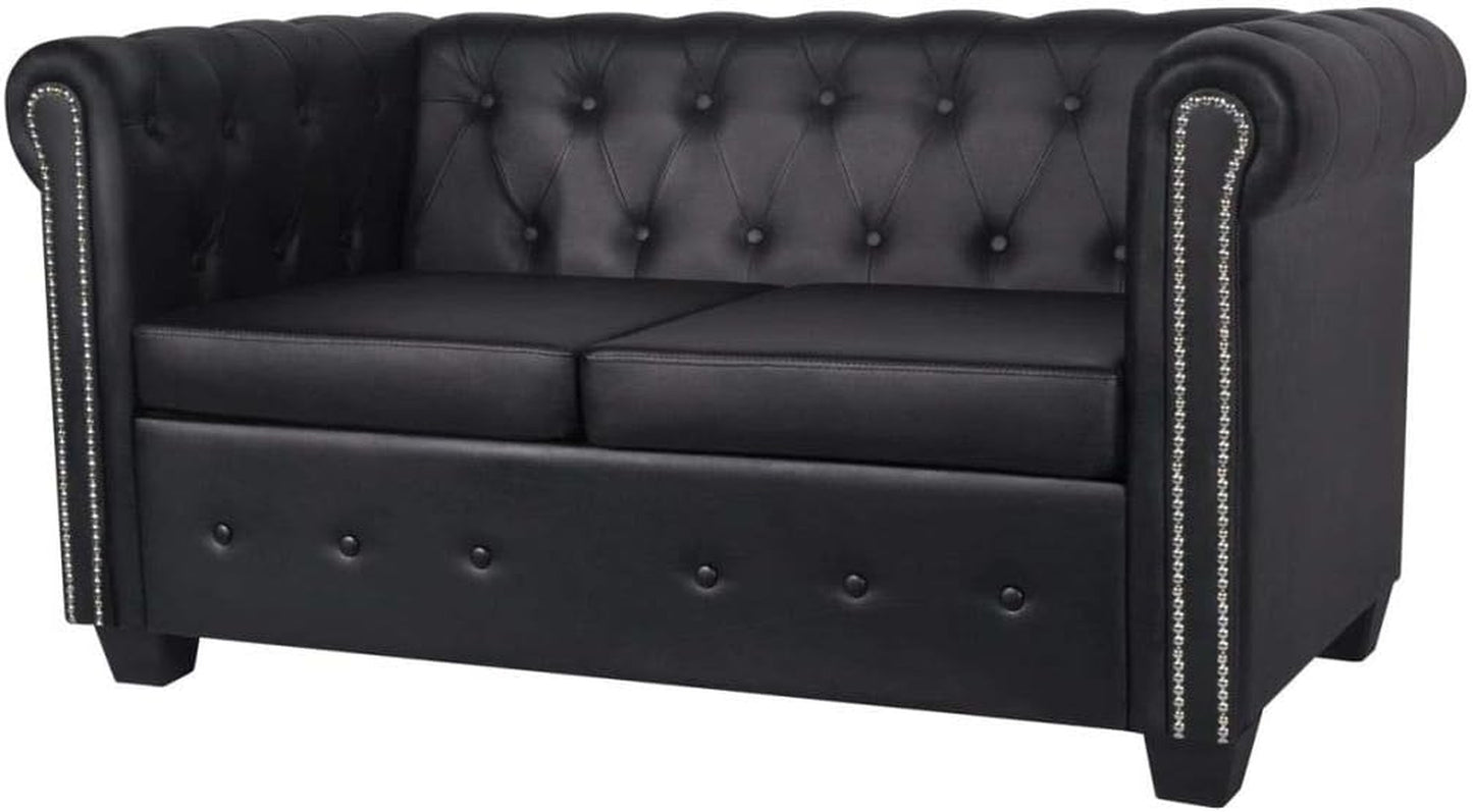 Artificial Leather Chesterfield Sofa with Studded Decorate and Arms, Wooden Frame 2-Seater Sofa Modern Thickly Padded Seat Furniture for Home Living Room Office 57.3" X 29.9" X 27.6"