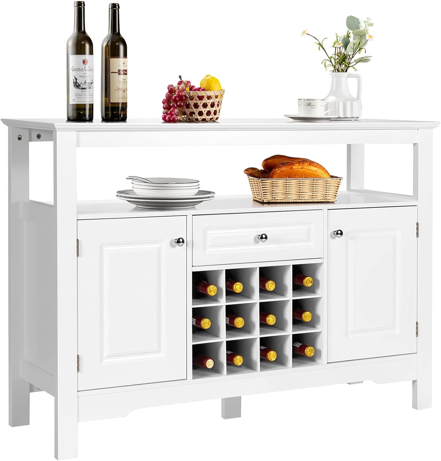 Wood Wine Cabinet, Sideboard Buffet (White)