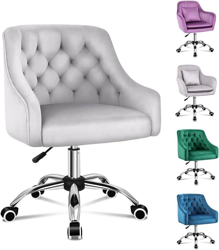 ALFORDSON Velvet Office Chair Swivel Fabric Armchair Computer Desk Chair Modern Home Office Chair Height Adjustable Mid-Back Task Chair for Kids Adult Study Work, Living Room, Bedroom (Orla Purple)
