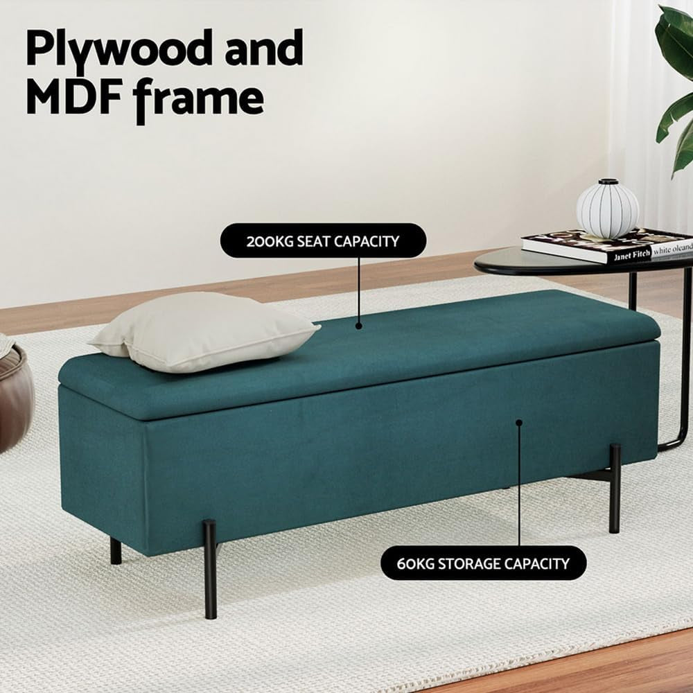 Storage Ottoman Blanket Box Bench 140Cm Large Seat Chest Velvet Green