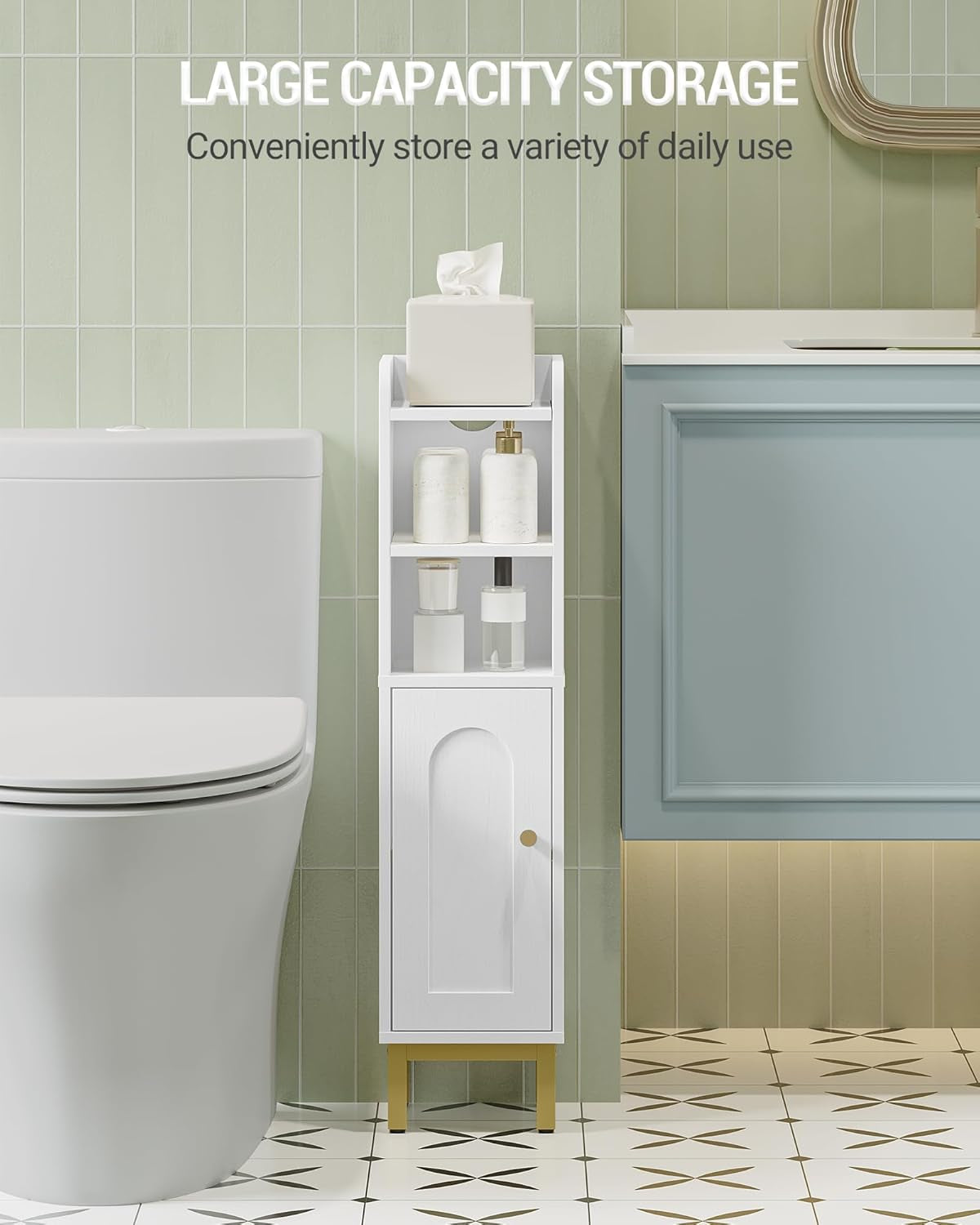 =Bathroom Storage Cabinet, Small Corner Floor Cabinet with Door and Shelves