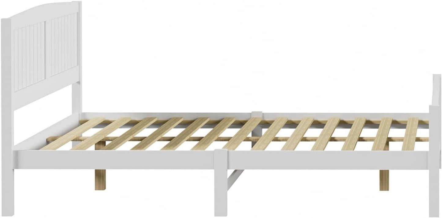 OIKITURE Queen Size Wooden Bed Frame Hampton-Style, Pinewood Bed Frame Platform with Bed Head and High Bed Leg - Compatible with Australian-Sized Mattresses, 211X161X94Cm 
