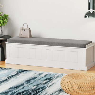 Storage Ottoman Blanket Box Bench 140Cm Fluted Faux Linen Seat Chest Grey