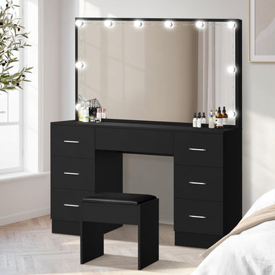 Makeup Vanity with Makeup Mirror and Stool LED Dressing Table Makeup Desk Black