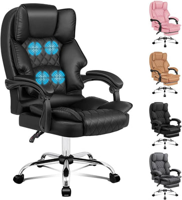 ALFORDSON Ergonomic Office Chair with Massage, 150° Recline and 360° Swivel, Gaming Executive Computer Racer Chair Adjustable Height,Pu Leather Home Office Chair with High Backest Support (Black)