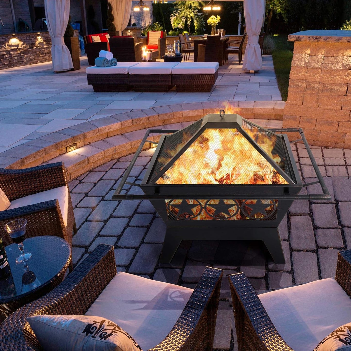 80cm Fire Pit for outside Outdoor Fireplace Large Square Wood Burning Fire Heavy Duty