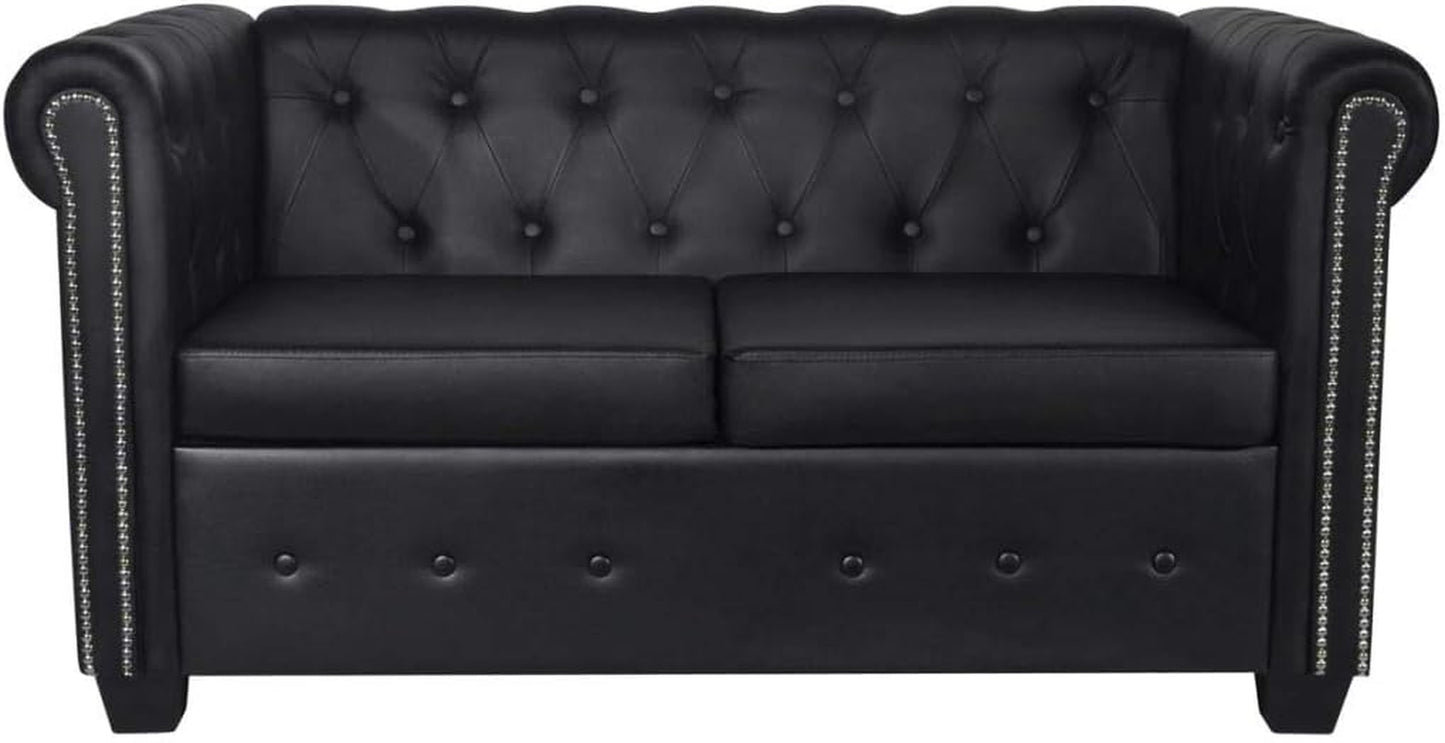 Artificial Leather Chesterfield Sofa with Studded Decorate and Arms, Wooden Frame 2-Seater Sofa Modern Thickly Padded Seat Furniture for Home Living Room Office 57.3" X 29.9" X 27.6"
