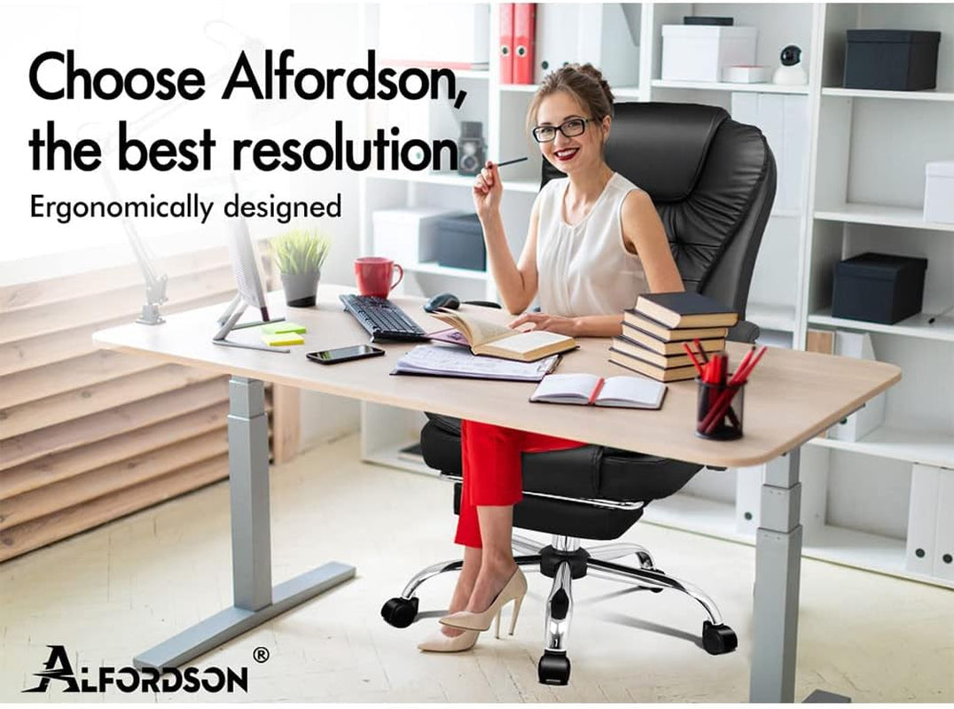 ALFORDSON Ergonomic Office Computer Chair with Footrest, High Back Executive Desk Chair Recliner for Home Office, PU Leather Video Gaming Chair, Earl Black