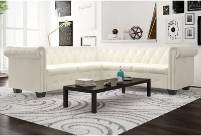 Chesterfield Corner Sofa 5-Seater Artificial Leather, White - Elegant Tufted Design, Sturdy Wooden Frame, 205 X 205 X 73 Cm, Perfect Sofas for Living Room & Office, Comfortable & Easy to Assemble