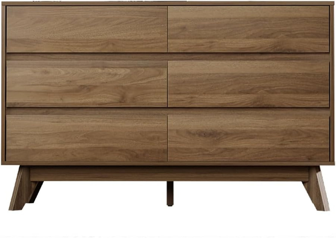 Chest of Drawers with 6 Drawer, Oak Wood Dresser Tallboy Storage Cabinet,Walnut