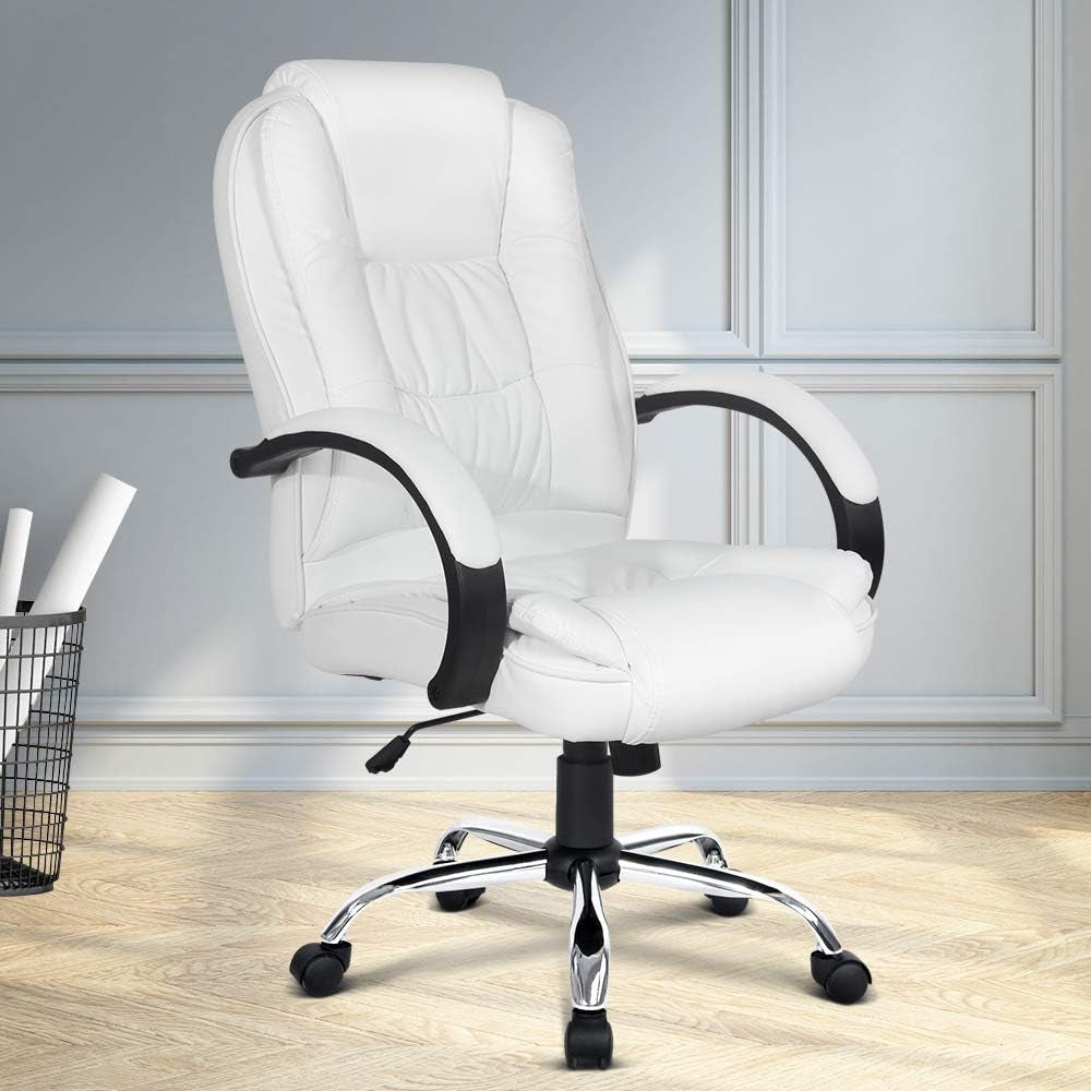 Artiss Gaming Chair Ergonomic Office Chairs Height Adjustable Leather Computer Desk Seat with 120° Recline, High Back and 360°-Swivel Seating Beige for Executive Home