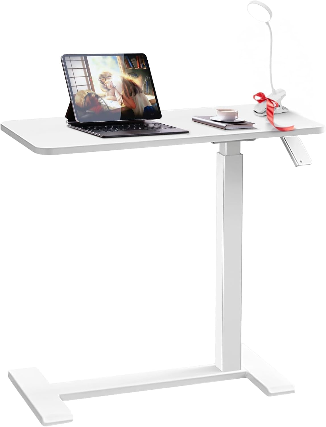 Xmart Adjustable Overbed Table with Wheels,Pneumatic Mobile Standing Desk,Rolling Computer Car,Laptop Desk Multi-Purpose for Home and Medical Use,Sofa Side Table, Movable Bed Table (36×68Cm)