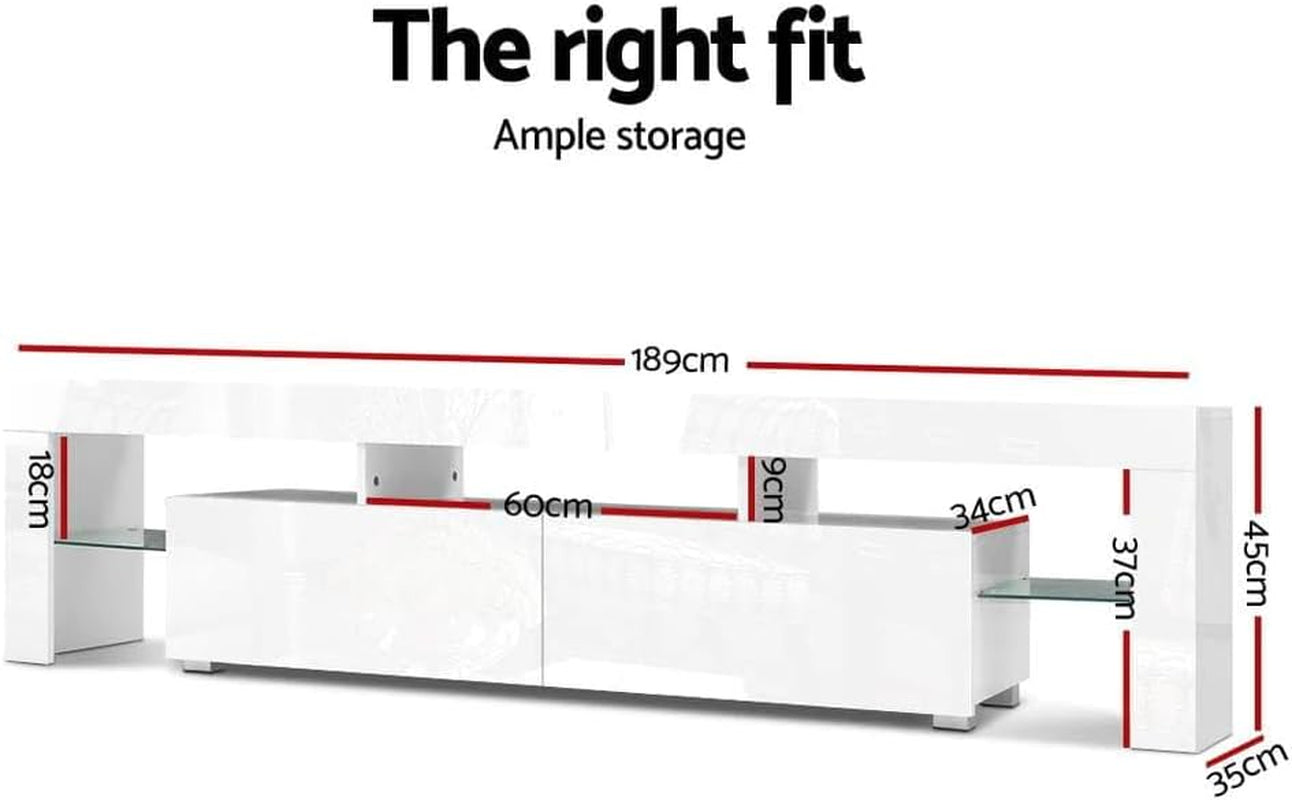 Artiss TV Unit Cabinet Entertainment Units, 189Cm Length Stand Table Cabinets Storage Shelf Organiser Cupboard Home Living Room Bedroom Furniture, 16 Colour Lights High Gloss White