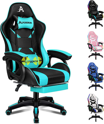Gaming Chair with Massage and 150° Recline, Ergonomic Executive Office Chair PU Leather with Footrest, Height Adjustable Racing Chair with SGS Listed Gas-Lift, Max 180Kg