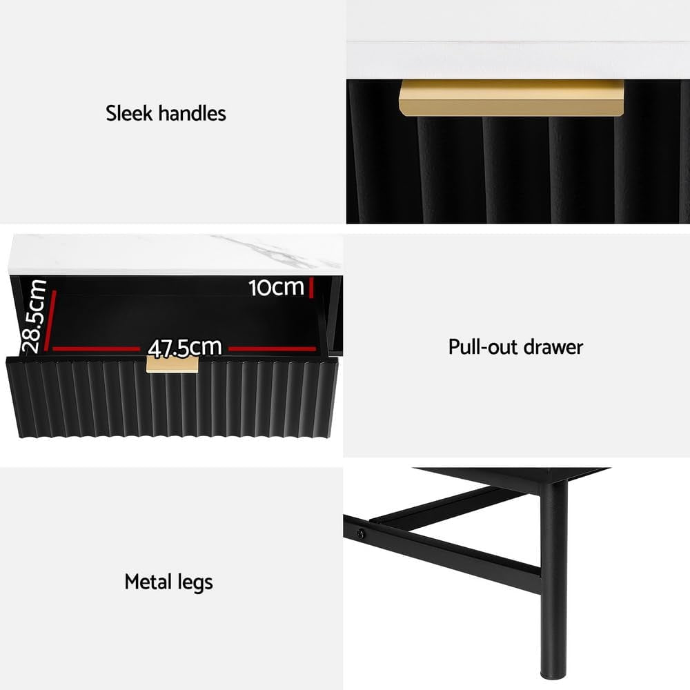 Coffee Table End Table Open Shelf Drawer Living Room Black Living Room