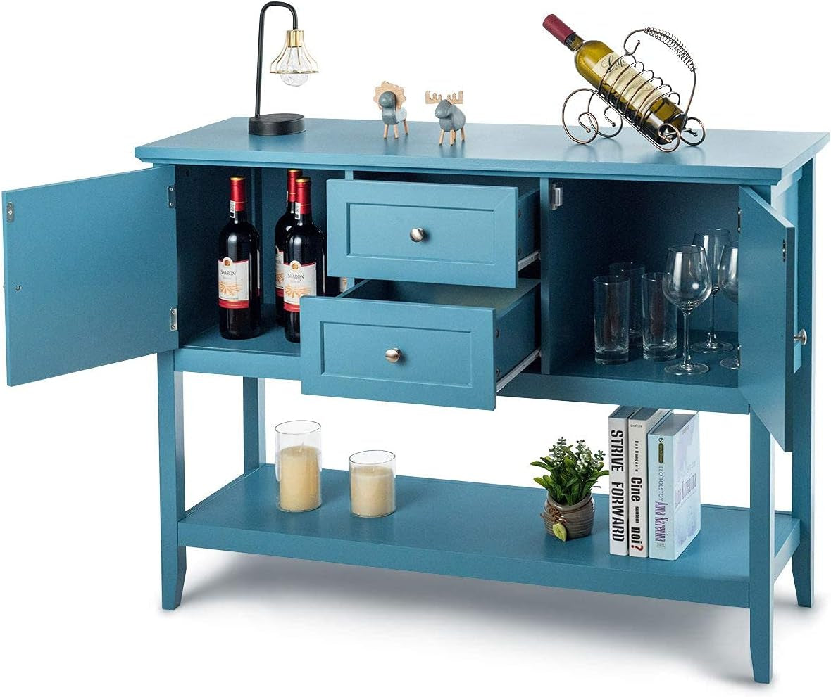 Buffet Sideboard Table, Wood Hallway Console Table with 2 Drawers & 2 Cabinets