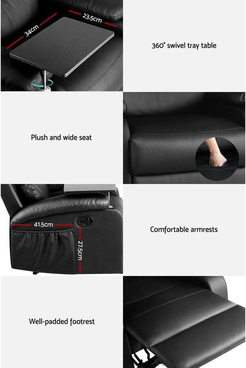 Artiss Recliner Chair Black Leather Lounge Sofa Armchair, Home Furniture Health Personal Care, Adjustable Backrest Footrest Rocking Nursing Feeding Single Couch