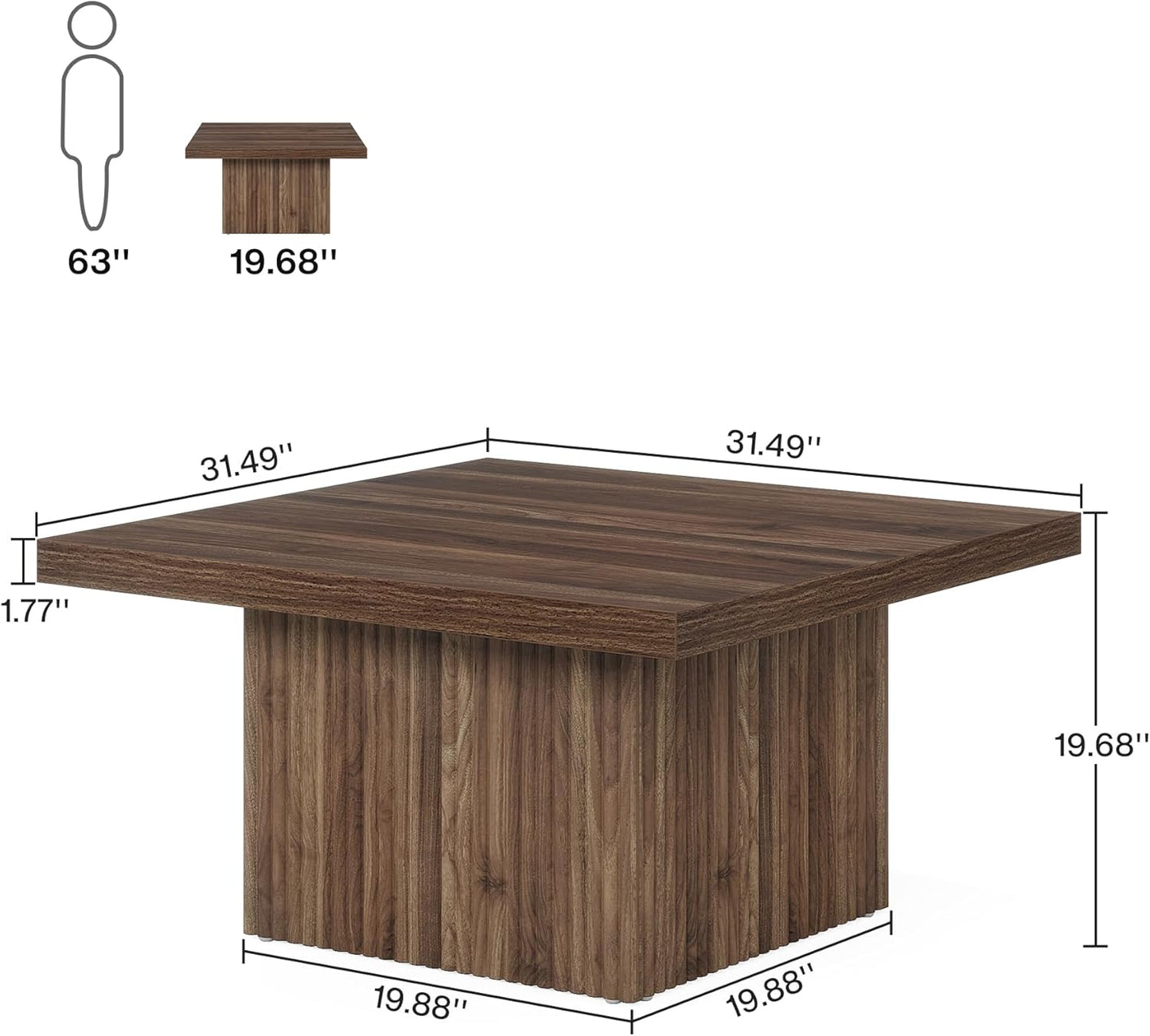 Square Coffee Table, 31.5-Inch Engineered Wood Coffee Table for Living Room, Vintage Brown Center Table, Large Mid-Century Modern Cocktail Table
