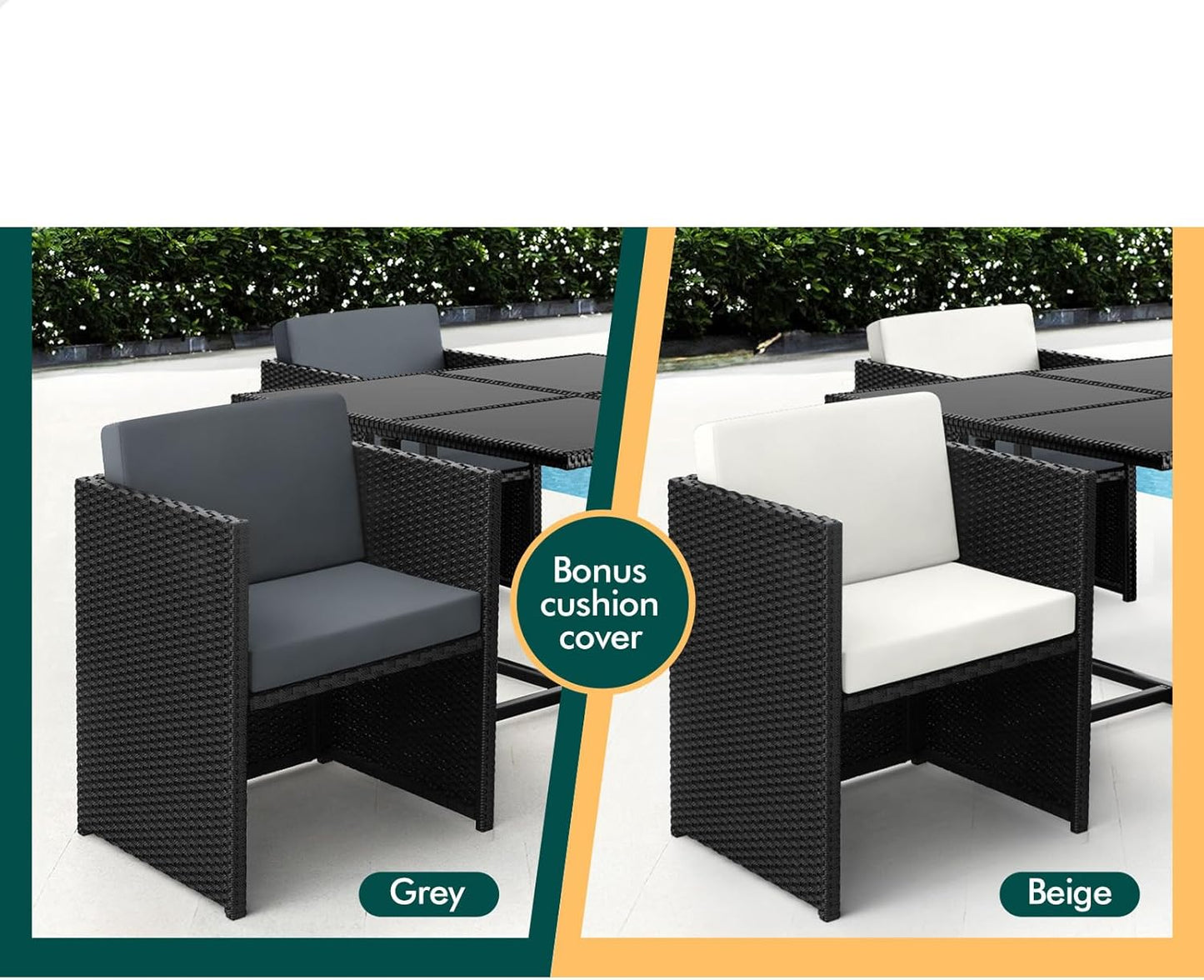 5Pcs Outdoor Dining Set Patio Furniture Garden Armchair, PE Wicker Rattan Lounge Chair and Glass Top Table with Steel Frame & Cushions, Uv-Resistant Conversation Sofa Set with Storage Cover