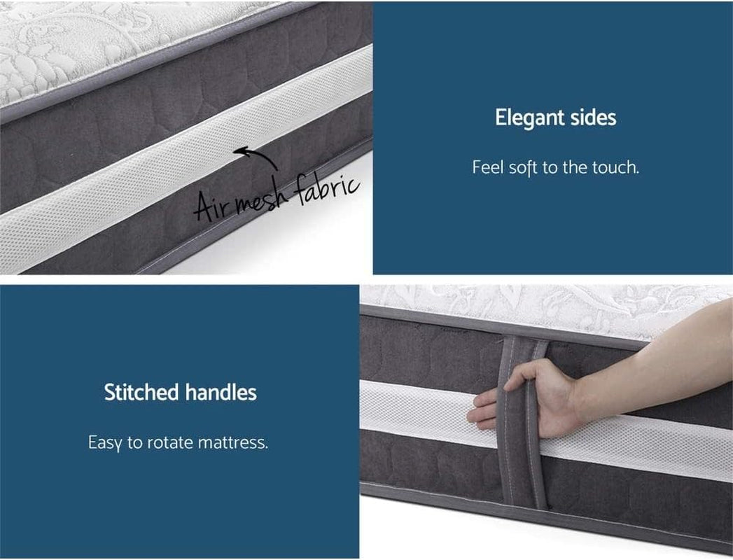 Giselle Bedding Queen Mattress Bed Mattresses Innerspring Foam 30Cm Thickness, with 7-Zone Pocket Spring System and Breathable Euro Top, 5Yrs Warranty, Medium Firm, White + Greywith Vacuum Packed