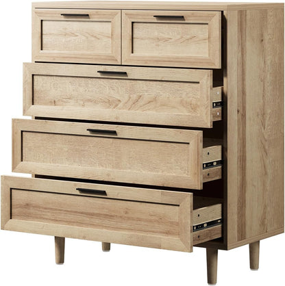 Chest of Drawers Dresser with 5 Storage Cabinet Tallboy Natural