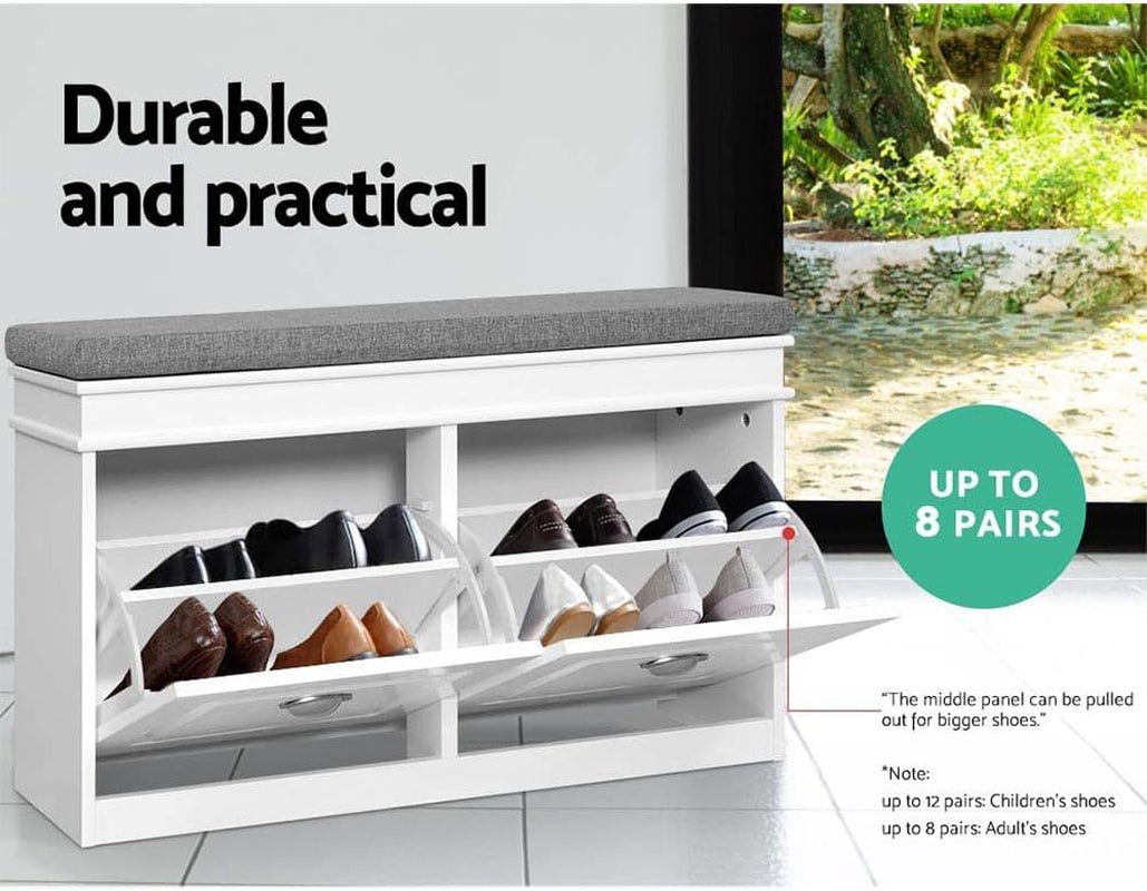 Artiss Shoe Cabinet Bench Storage Rack Organiser Drawer White Shelf Organizer Holder Display Closet Stand Furniture Cupboard Space Saver Room Compartment Case Hanger Shelving Wardrobe Caddy