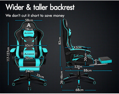ALFORDSON Gaming Chair with Massage and 150° Recline, Ergonomic Executive Office Chair PU Leather with Footrest, Height Adjustable Racing Chair with SGS Listed Gas-Lift, Max 180Kg (Cyan)