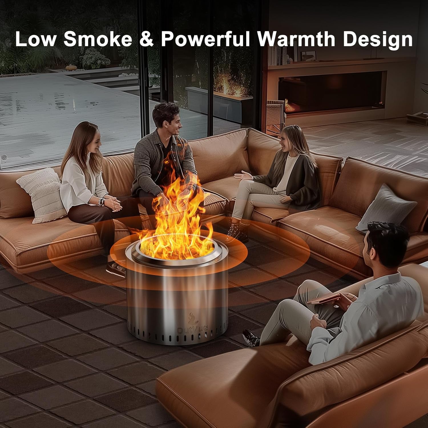 48cm Stainless Steel Smokeless Fire Pit, Outdoor Smokeless Firepit with Tote Bag & Fire Poker
